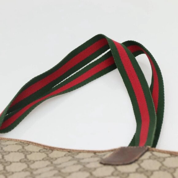 GUCCI GG Supreme Web Sherry Line Tote Bag PVC Beige Red 002 4487 39 Auth yk19326 - Picture 9 of 16